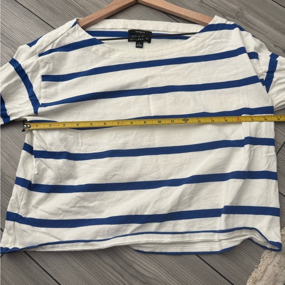 JCREW Cropped Fit Cotton Blue Striped Long Sleeve Top Nautical Preppy Small - Picture 4 of 6